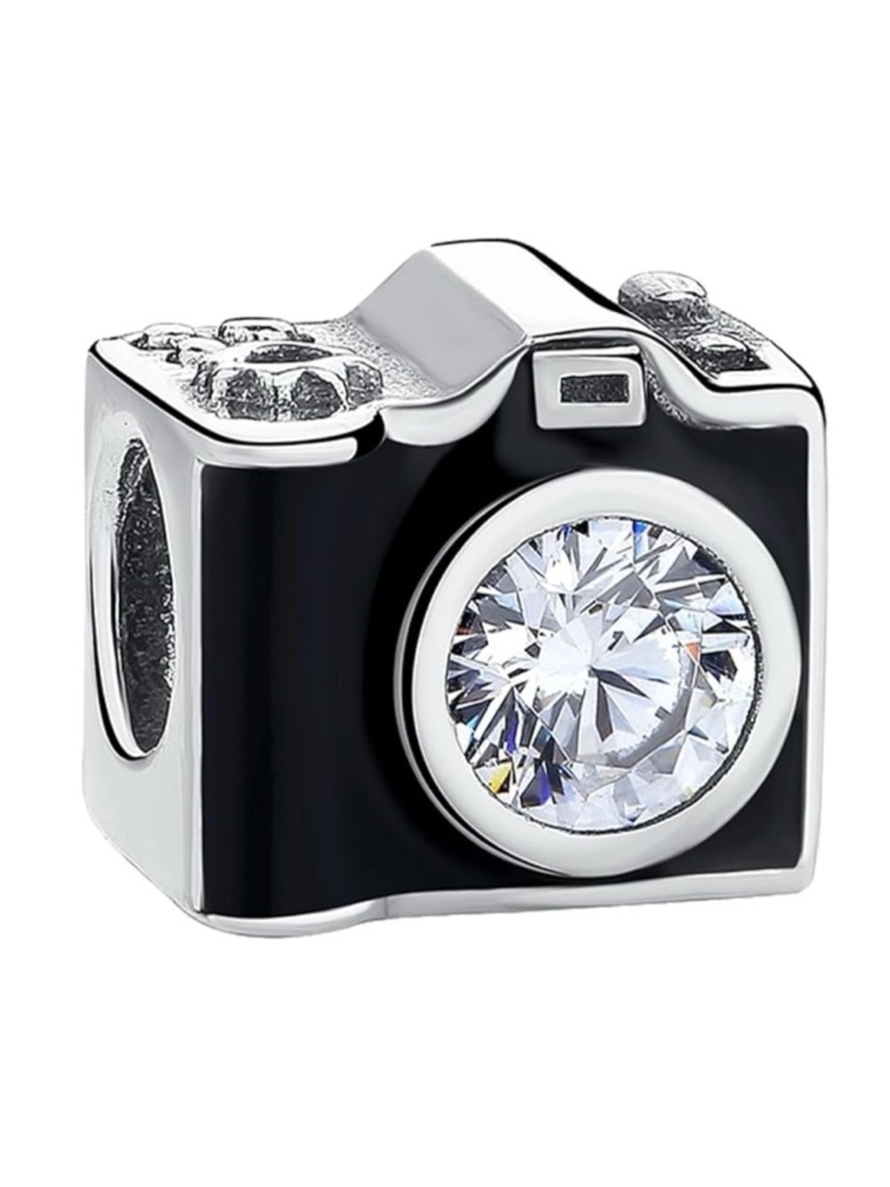 Sterling Silver Camera Charm Every Moment Counts Black Enamel
